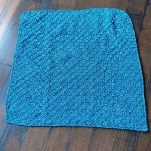 Handmade crochet lap throw baby blanket turquoise blue 34" soft warm cozy nursin